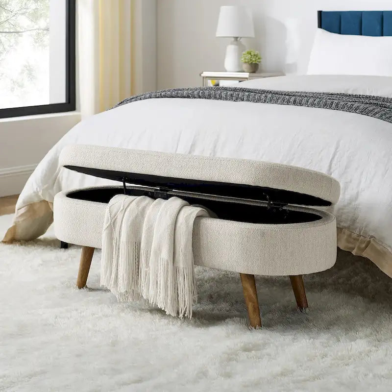 Oval Storage Ottoman with Rubber Wood Legs