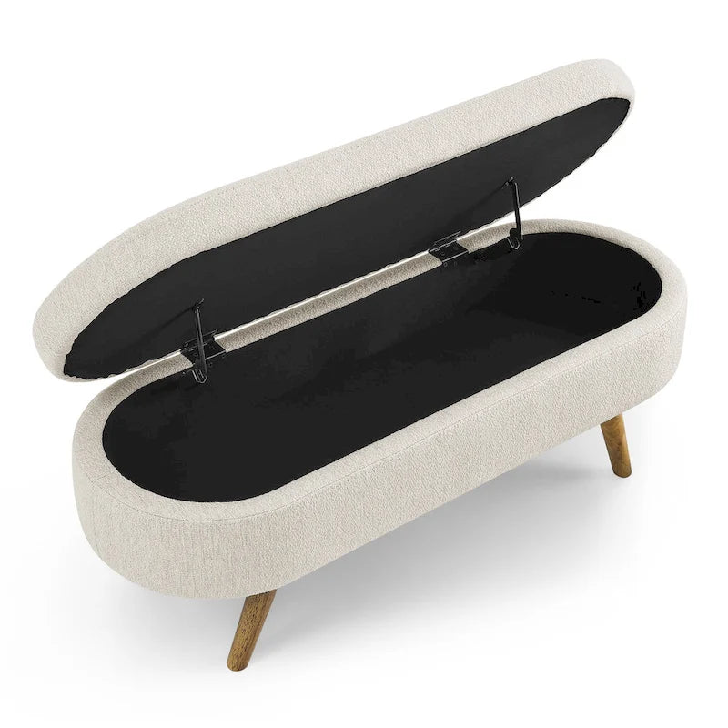 Oval Storage Ottoman with Rubber Wood Legs
