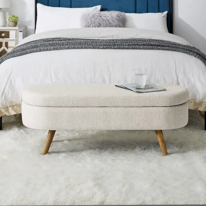 Oval Storage Ottoman with Rubber Wood Legs
