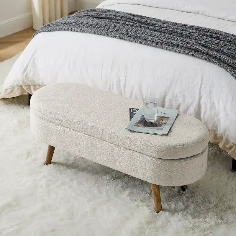 Oval Storage Ottoman with Rubber Wood Legs