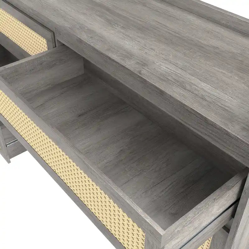 Boho Chic Beach 63-inch Wide Rattan 6-Drawer Dresser