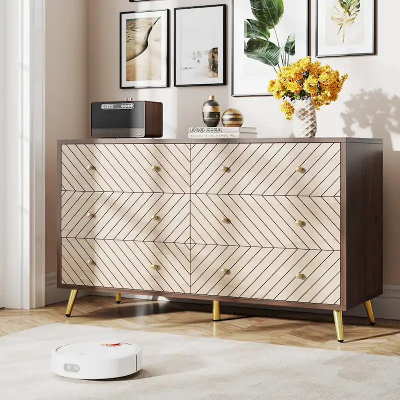 6-Drawer Storage Cabinet Dresser with Metal Legs for Bedroom Living Room Entryway