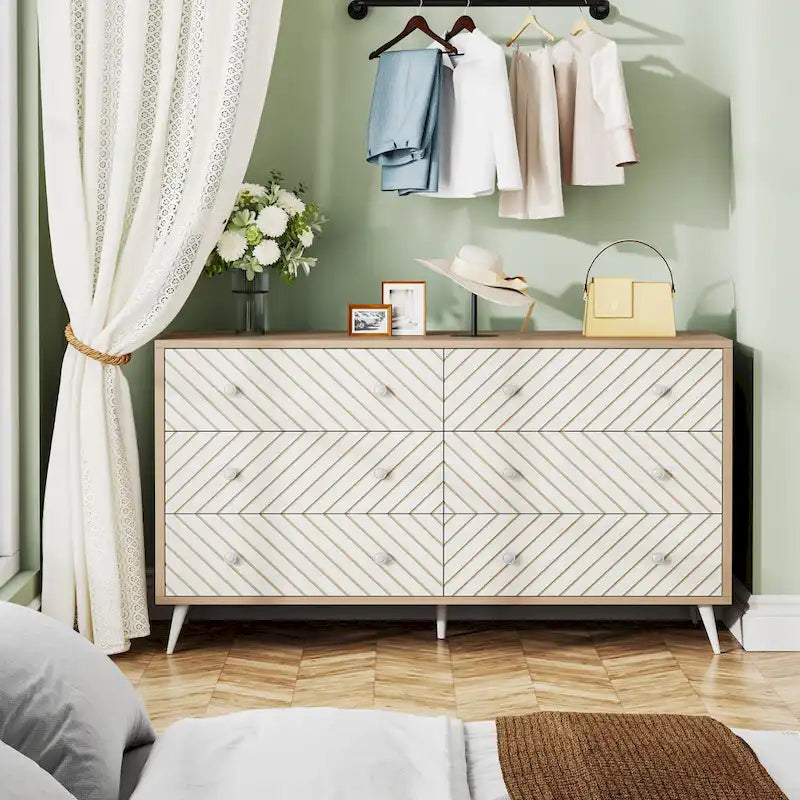 6-Drawer Storage Cabinet Dresser with Metal Legs for Bedroom Living Room Entryway
