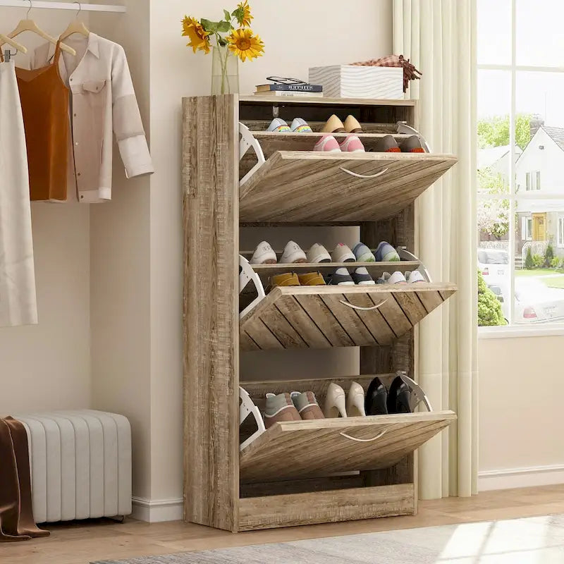 Freestanding 3 Flip Drawers Shoe Cabinet Storage Organizer