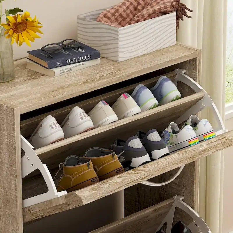 Freestanding 3 Flip Drawers Shoe Cabinet Storage Organizer