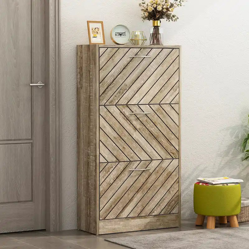 Freestanding 3 Flip Drawers Shoe Cabinet Storage Organizer