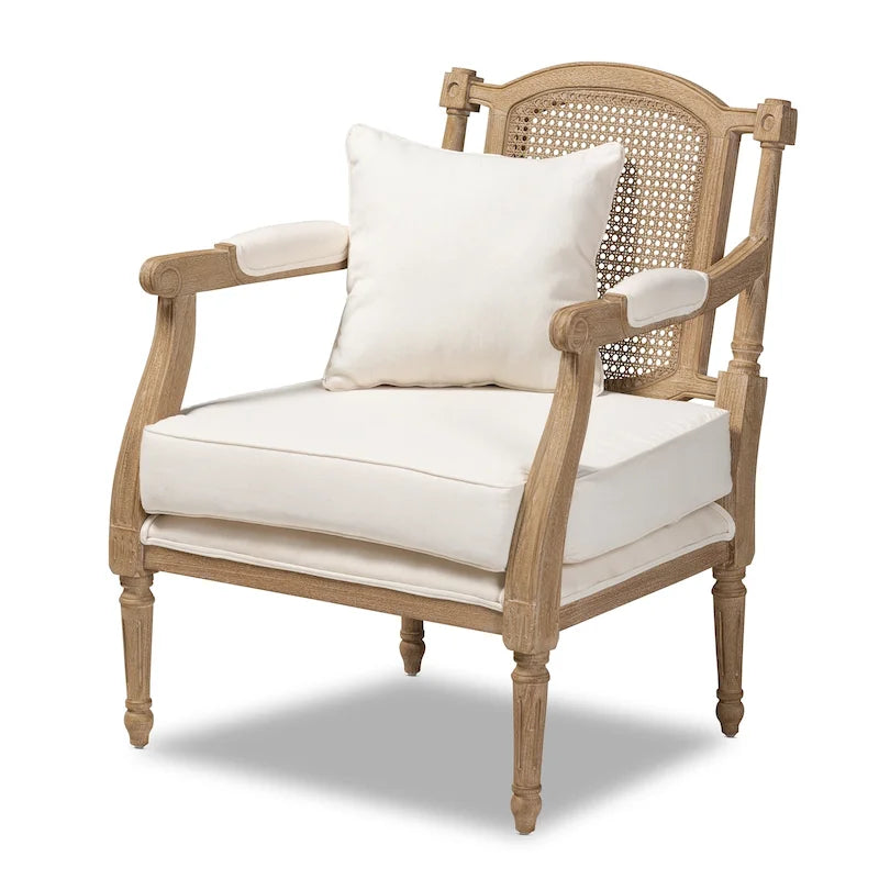 French Provincial Fabric Upholstered Wood Armchair