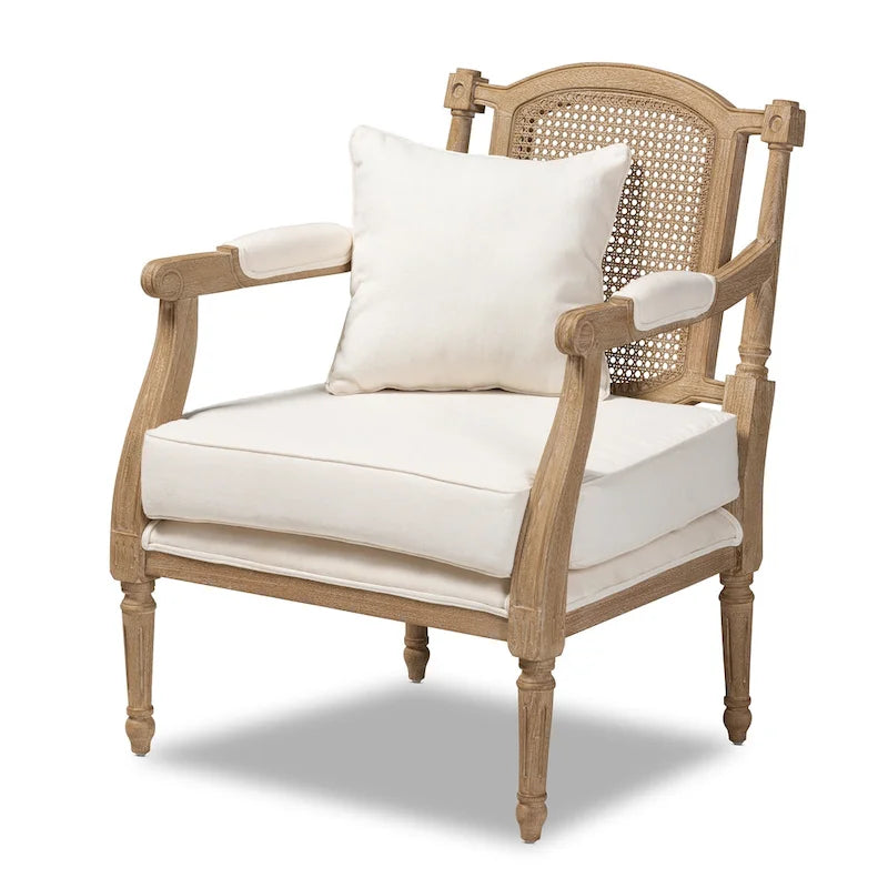 French Provincial Fabric Upholstered Wood Armchair