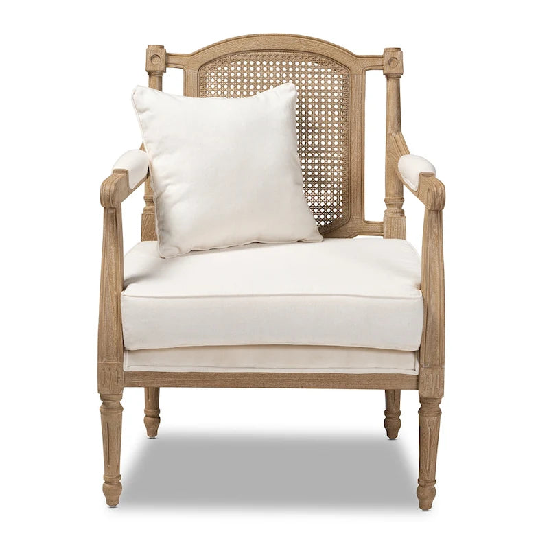 French Provincial Fabric Upholstered Wood Armchair