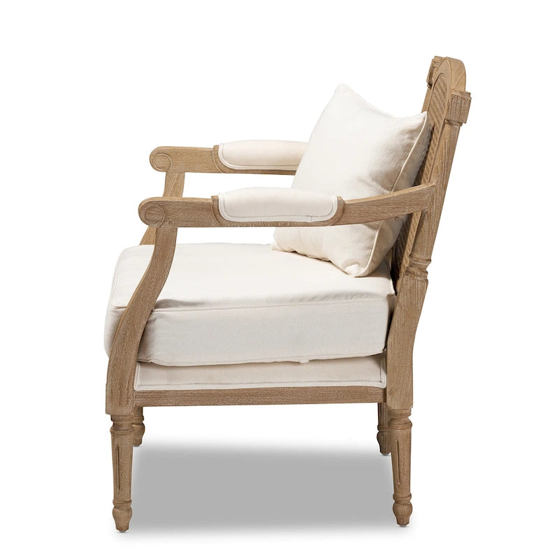 French Provincial Fabric Upholstered Wood Armchair