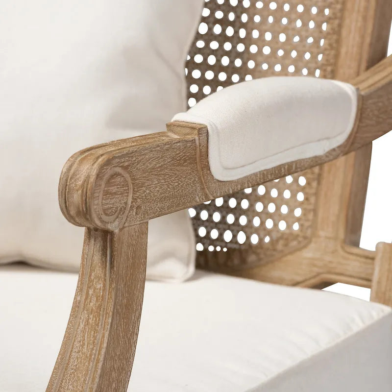 French Provincial Fabric Upholstered Wood Armchair