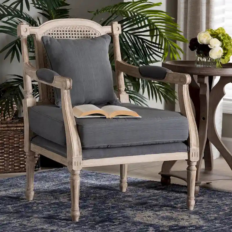 French Provincial Fabric Upholstered Wood Armchair