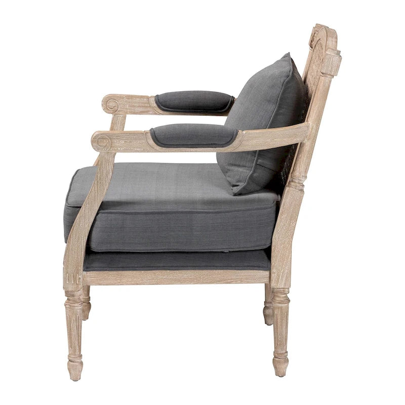French Provincial Fabric Upholstered Wood Armchair