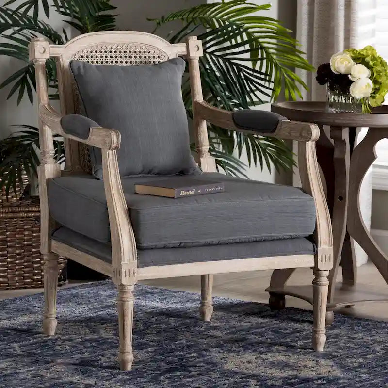 French Provincial Fabric Upholstered Wood Armchair
