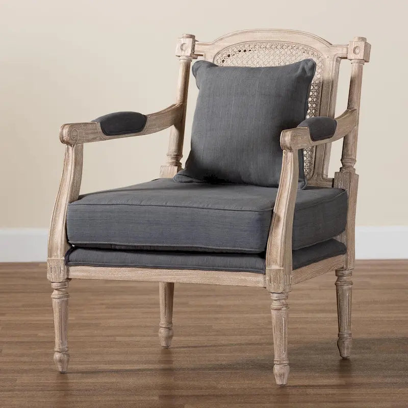 French Provincial Fabric Upholstered Wood Armchair