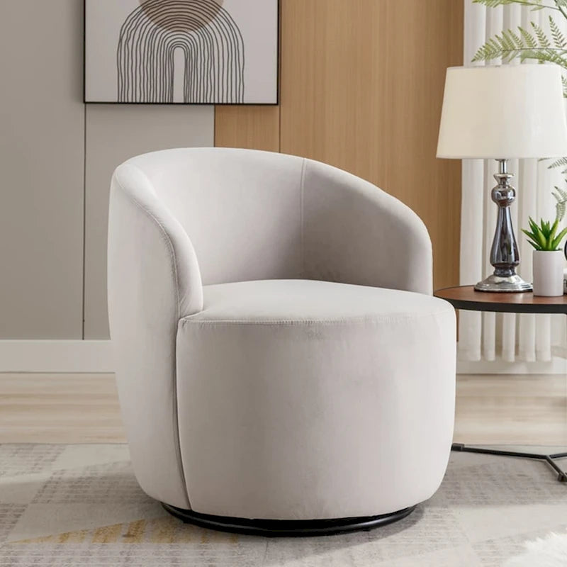 Velvet Swivel Accent Armchair with Metal Swivel Base