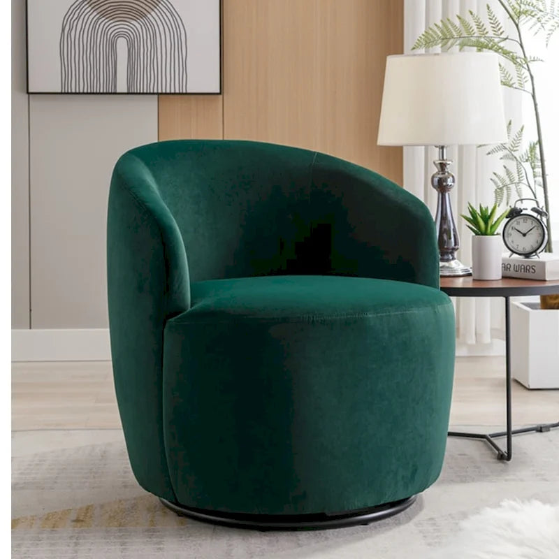 Velvet Swivel Accent Armchair with Metal Swivel Base