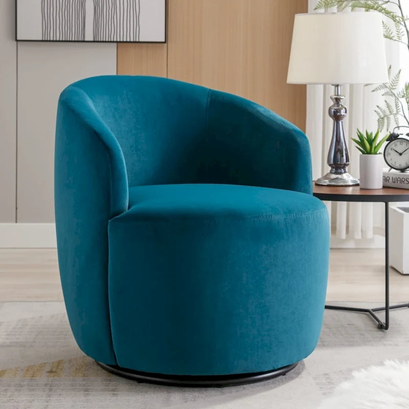 Velvet Swivel Accent Armchair with Metal Swivel Base