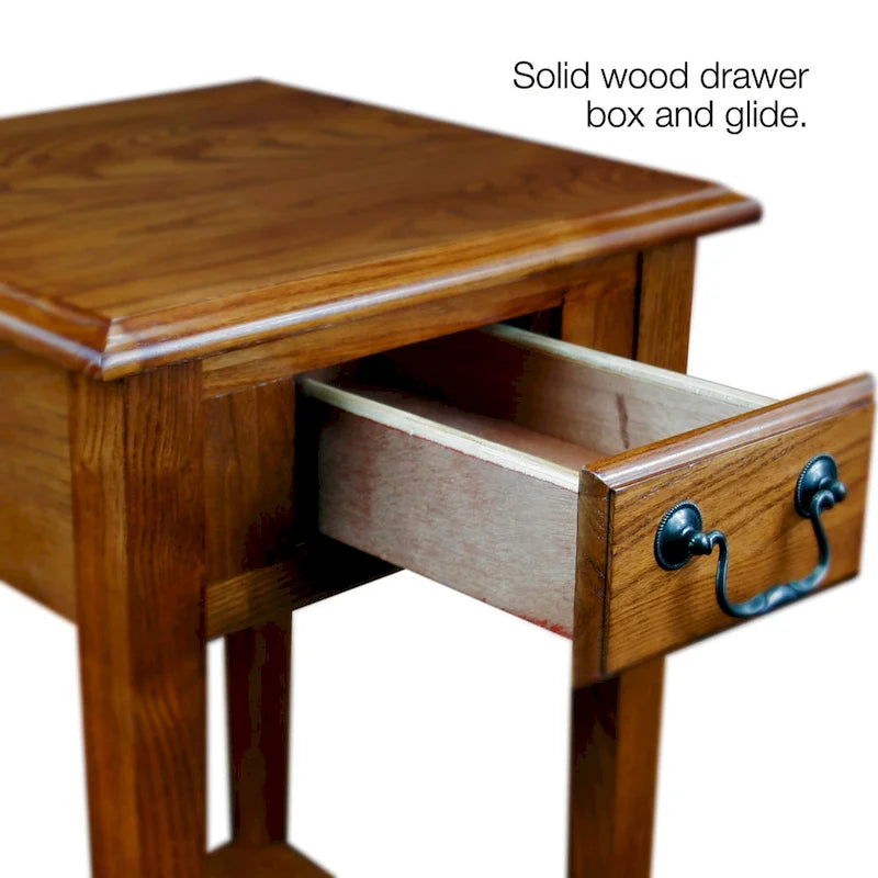 One Drawer Square Side Table with Shelf