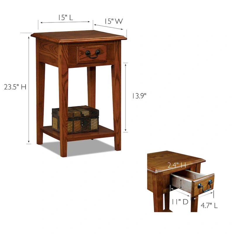 One Drawer Square Side Table with Shelf