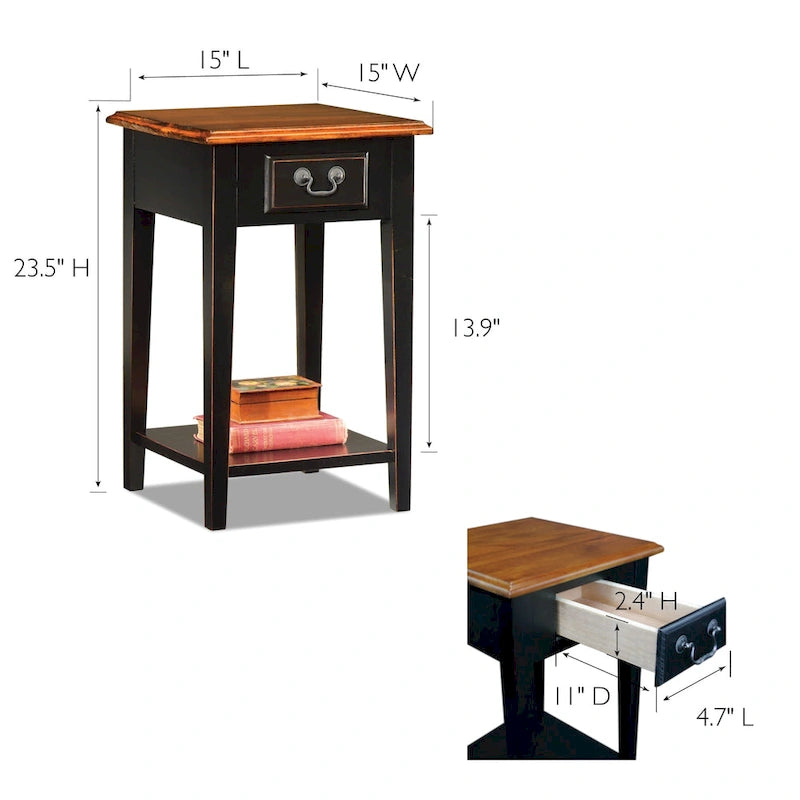 One Drawer Square Side Table with Shelf