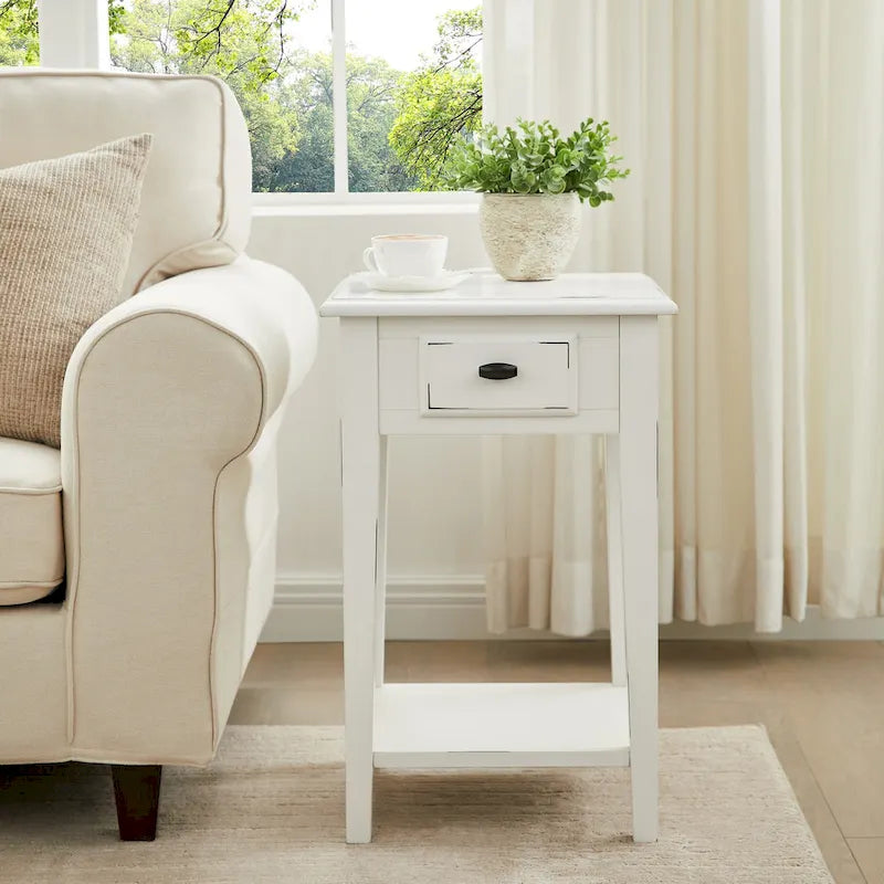One Drawer Square Side Table with Shelf