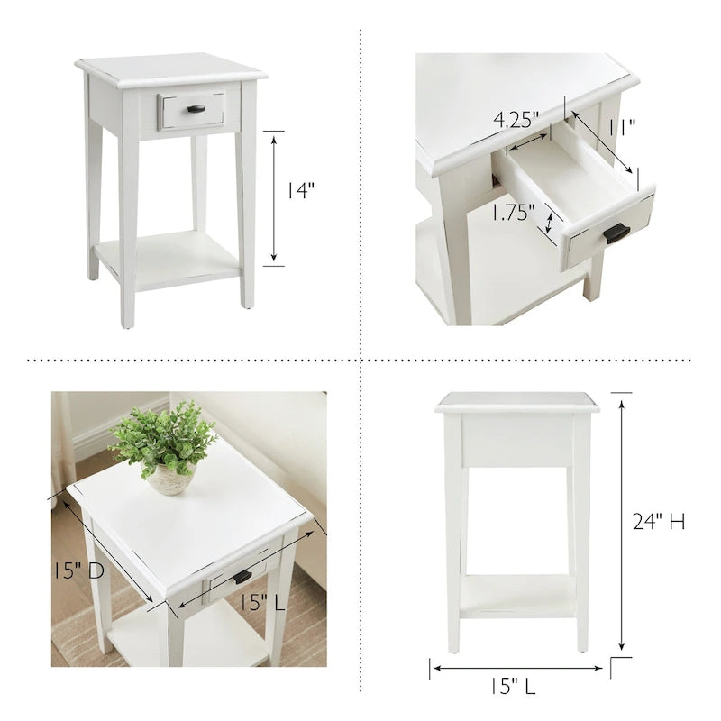 One Drawer Square Side Table with Shelf