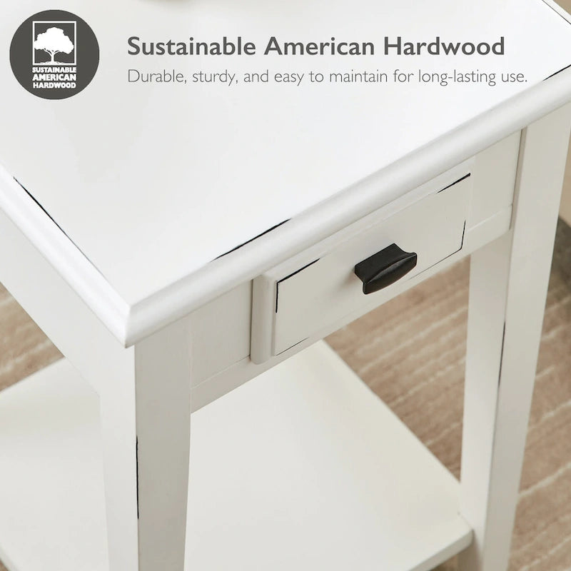 One Drawer Square Side Table with Shelf
