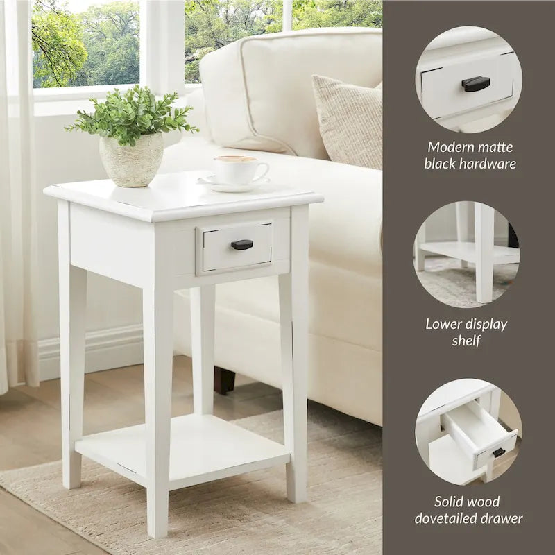 One Drawer Square Side Table with Shelf