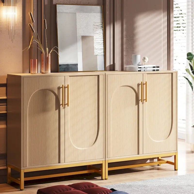 Sideboard Buffet Cabinet with Storage, Modern 4-Door Design with Adjustable Shelf