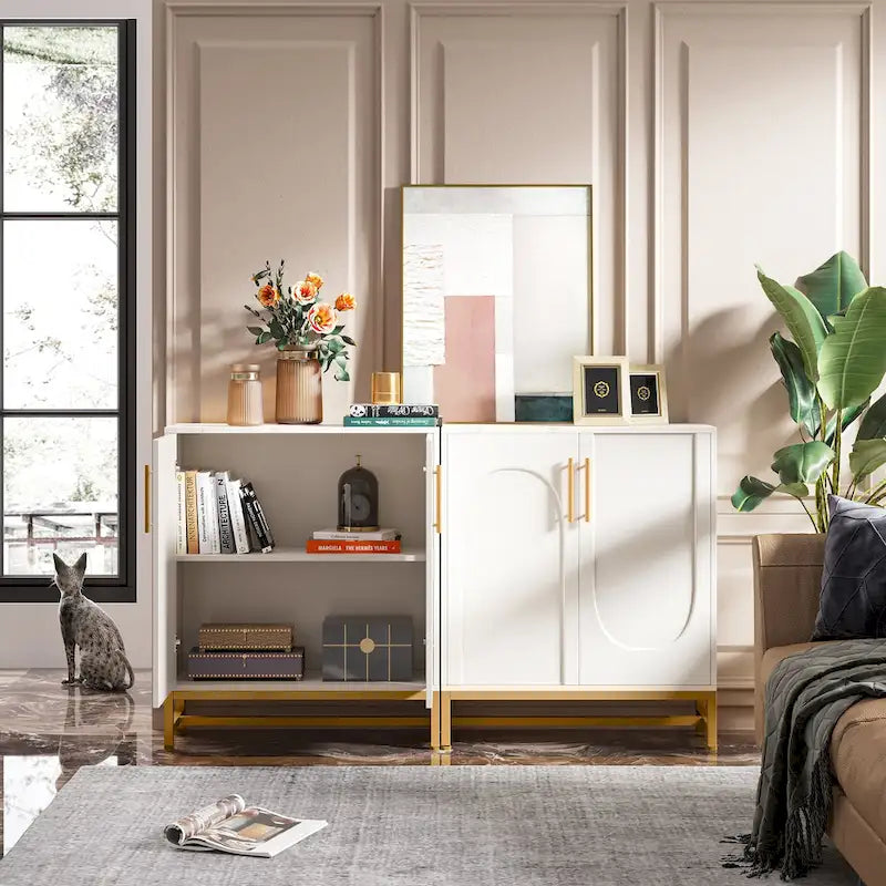 Sideboard Buffet Cabinet with Storage, Modern 4-Door Design with Adjustable Shelf