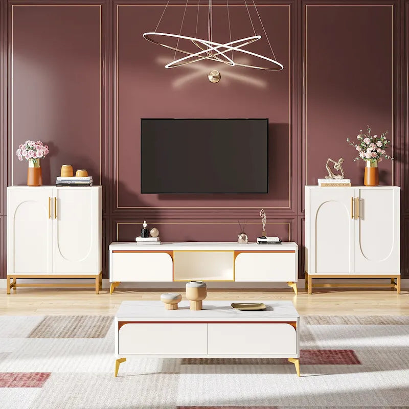 Sideboard Buffet Cabinet with Storage, Modern 4-Door Design with Adjustable Shelf