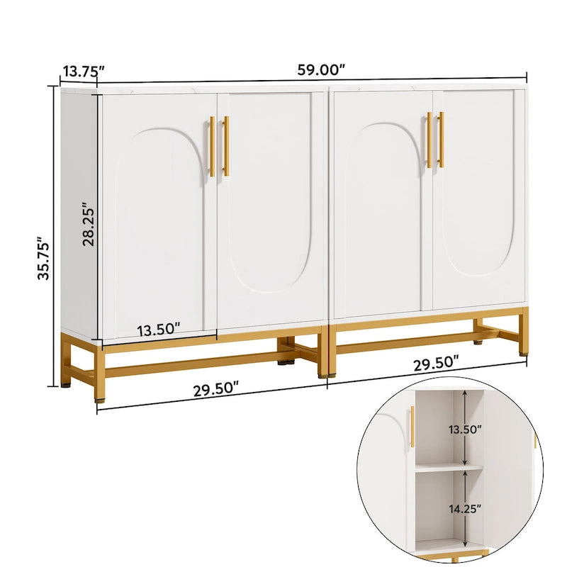 Sideboard Buffet Cabinet with Storage, Modern 4-Door Design with Adjustable Shelf