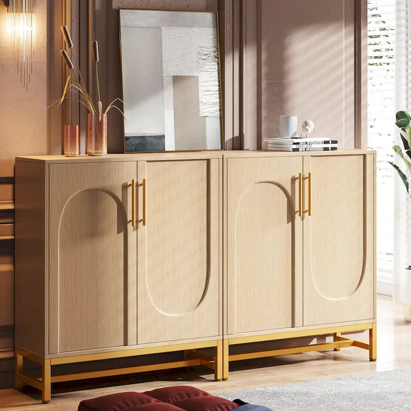 Sideboard Buffet Cabinet with Storage, Modern 4-Door Design with Adjustable Shelf