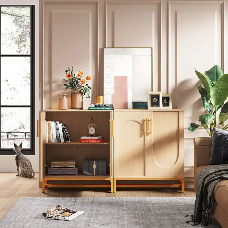 Sideboard Buffet Cabinet with Storage, Modern 4-Door Design with Adjustable Shelf