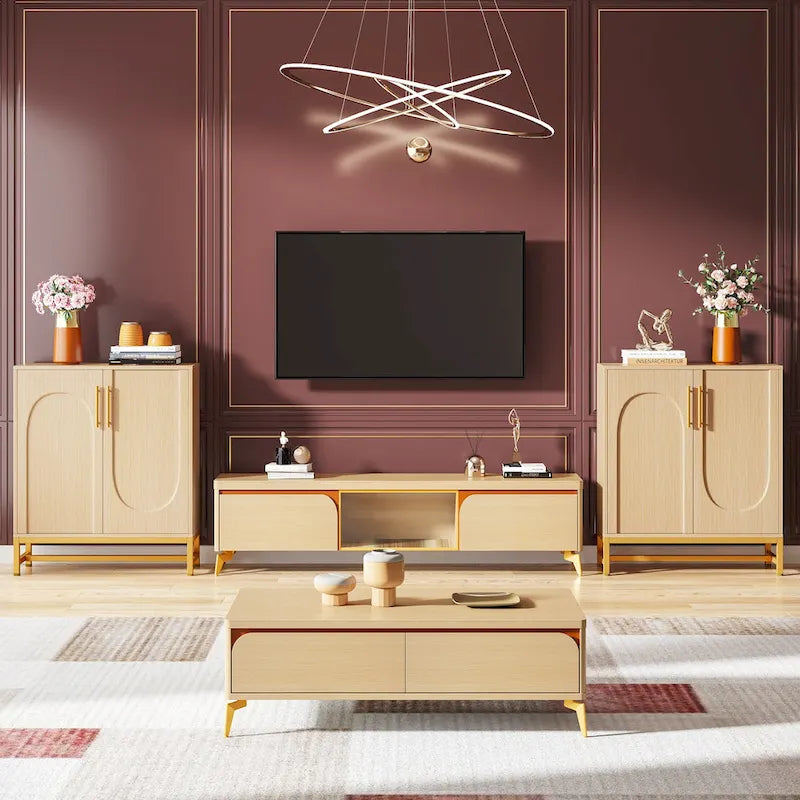 Sideboard Buffet Cabinet with Storage, Modern 4-Door Design with Adjustable Shelf