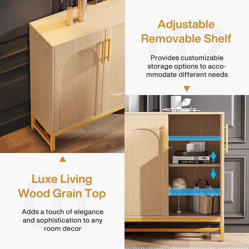 Sideboard Buffet Cabinet with Storage, Modern 4-Door Design with Adjustable Shelf