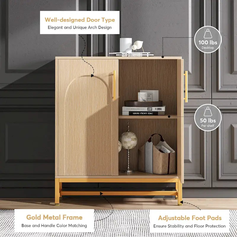 Sideboard Buffet Cabinet with Storage, Modern 4-Door Design with Adjustable Shelf