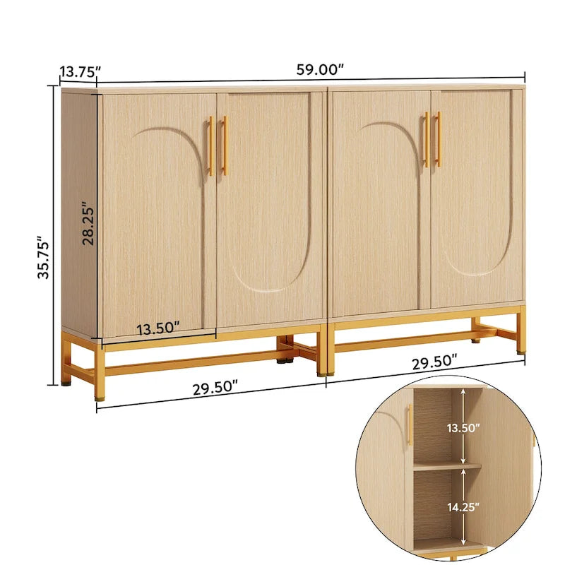 Sideboard Buffet Cabinet with Storage, Modern 4-Door Design with Adjustable Shelf