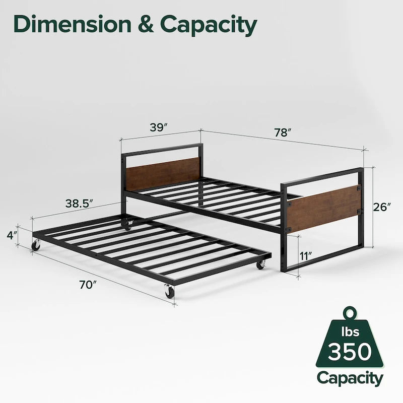 Brown Bamboo and Metal Daybed with Trundle