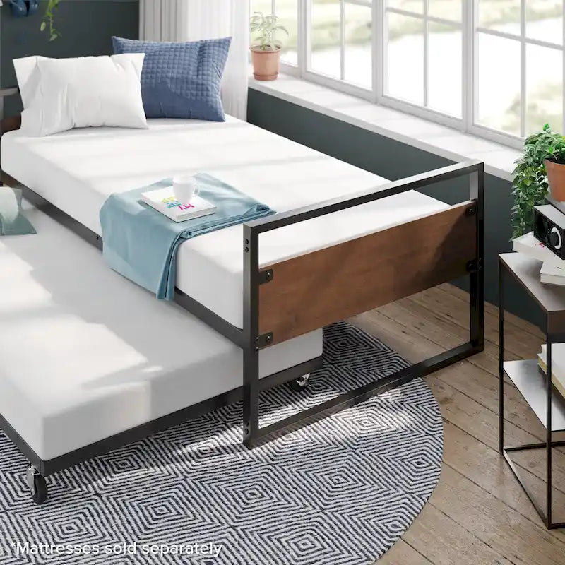 Brown Bamboo and Metal Daybed with Trundle