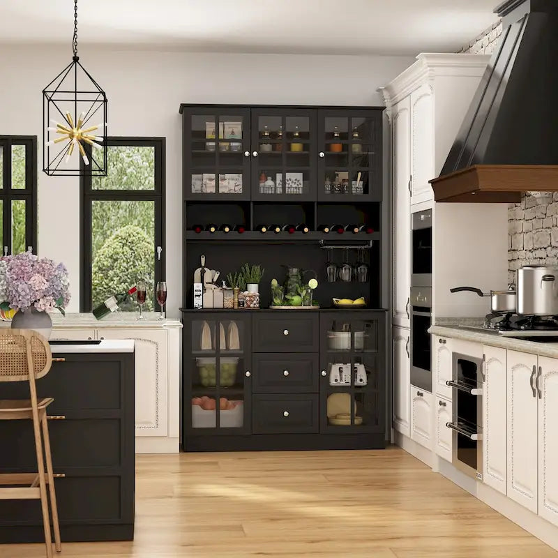 78.9" Pantry Buffet with Hutch Freestanding Kitchen Storage Cabinet