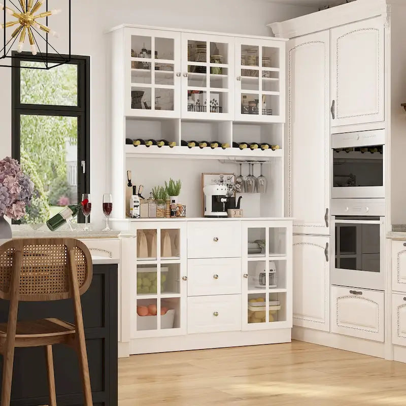 78.9" Pantry Buffet with Hutch Freestanding Kitchen Storage Cabinet