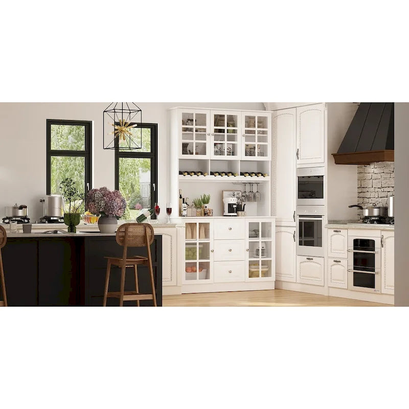 78.9" Pantry Buffet with Hutch Freestanding Kitchen Storage Cabinet