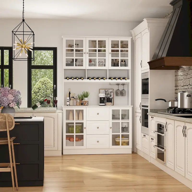 78.9" Pantry Buffet with Hutch Freestanding Kitchen Storage Cabinet