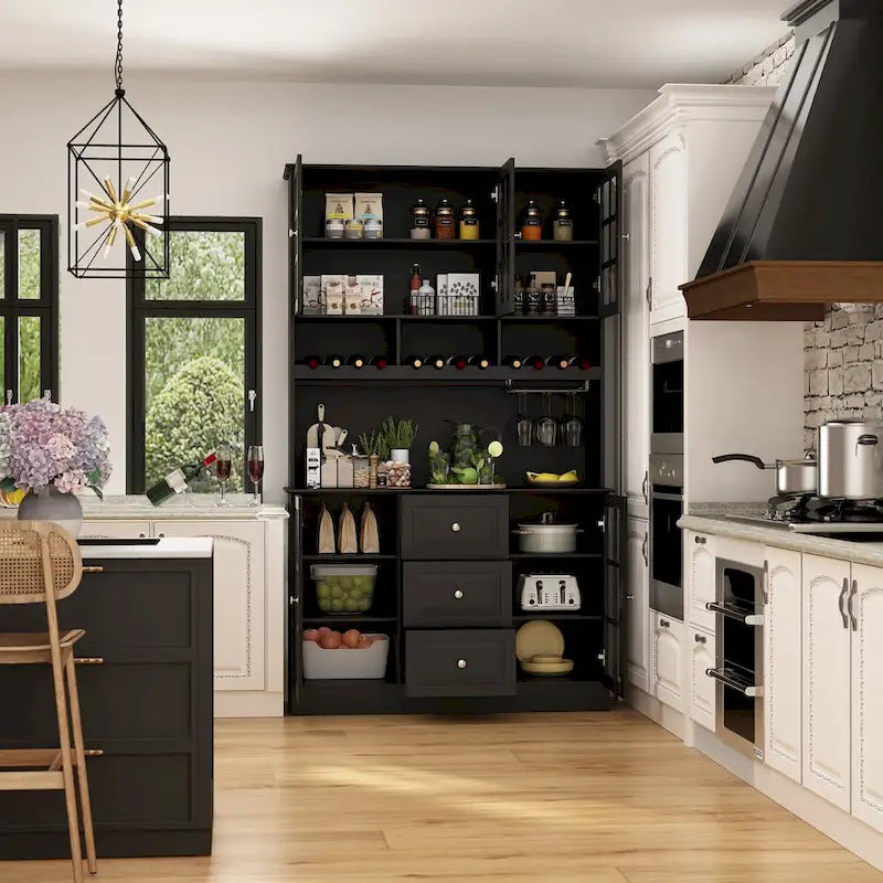 78.9" Pantry Buffet with Hutch Freestanding Kitchen Storage Cabinet