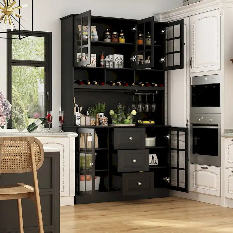 78.9" Pantry Buffet with Hutch Freestanding Kitchen Storage Cabinet