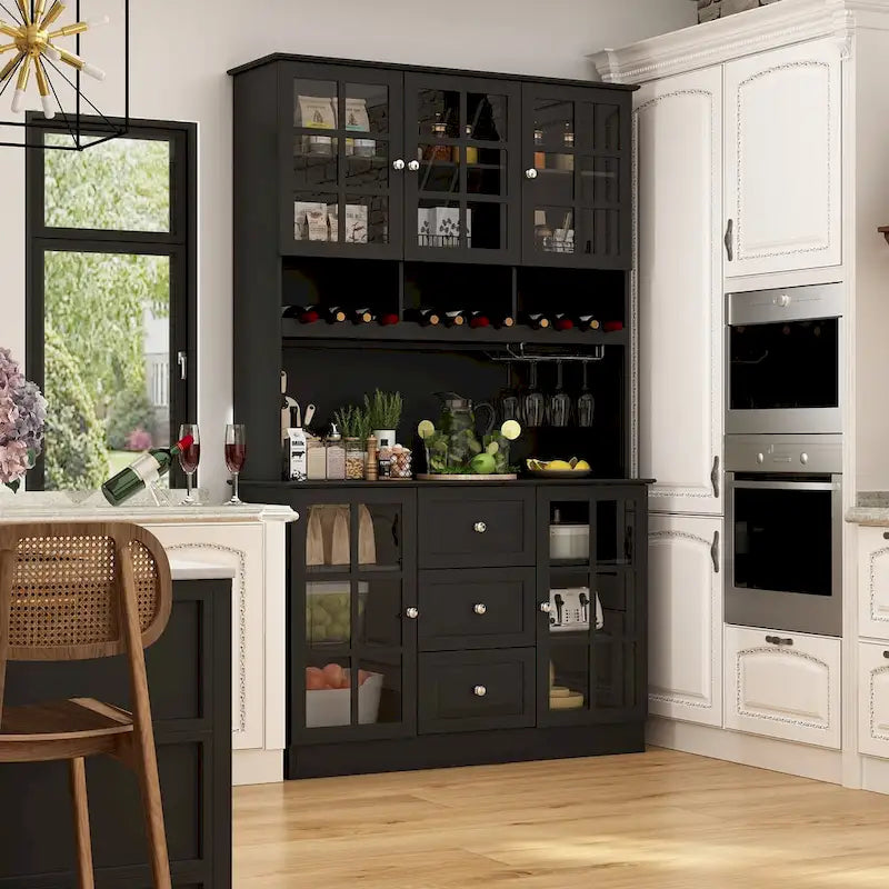 78.9" Pantry Buffet with Hutch Freestanding Kitchen Storage Cabinet