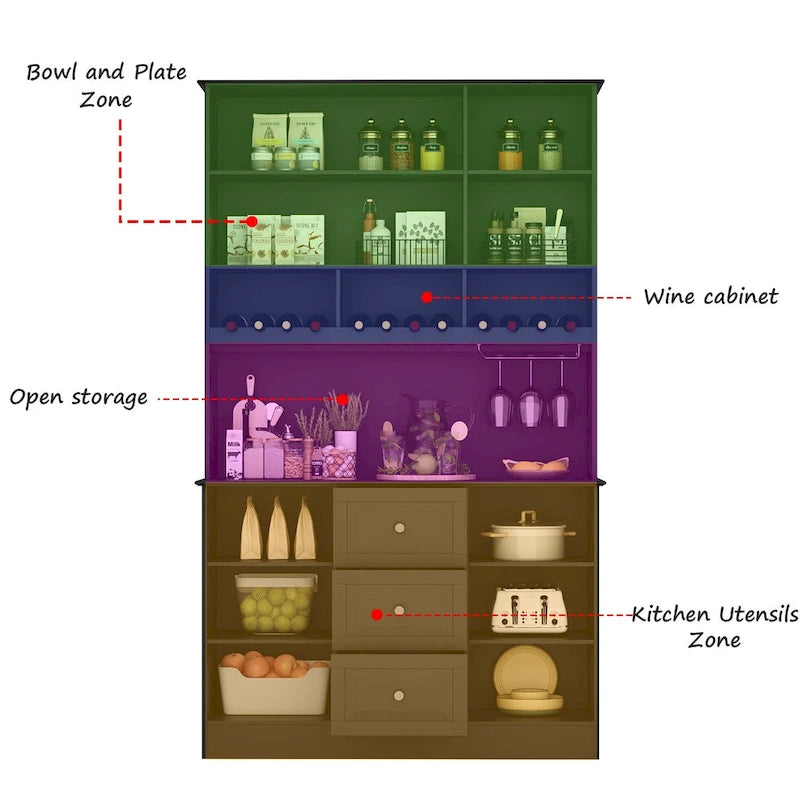 78.9" Pantry Buffet with Hutch Freestanding Kitchen Storage Cabinet