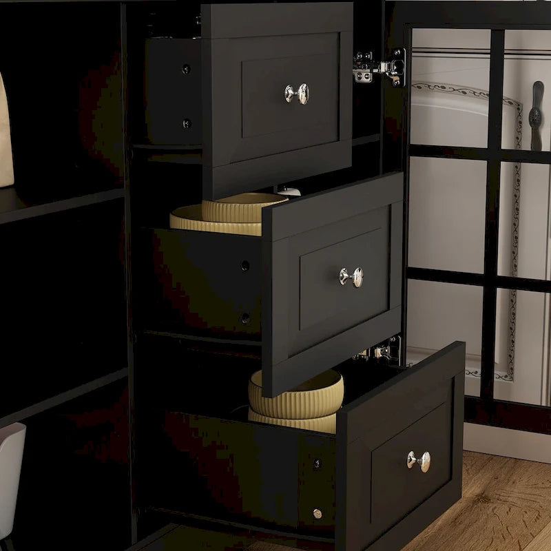 78.9" Pantry Buffet with Hutch Freestanding Kitchen Storage Cabinet